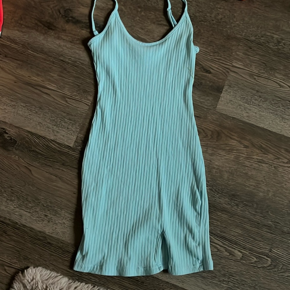 Light blue mini dress with slit